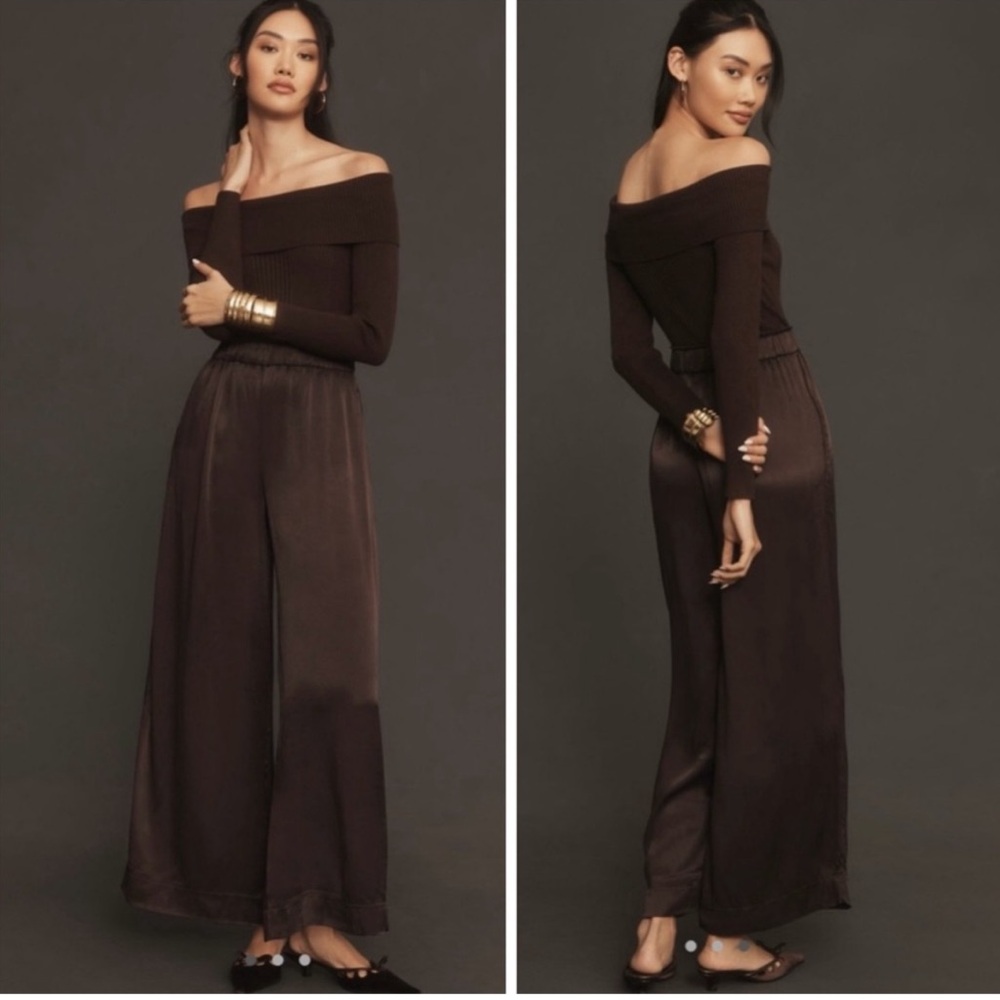 Anthropologie Off-Shoulder Brown Jumpsuit